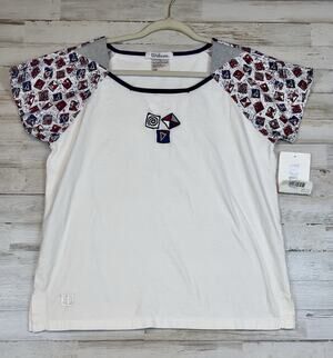 Wilson Womens Tennis T-Shirt White Graphic Print Short Sleeve NWT Medium Vintage
